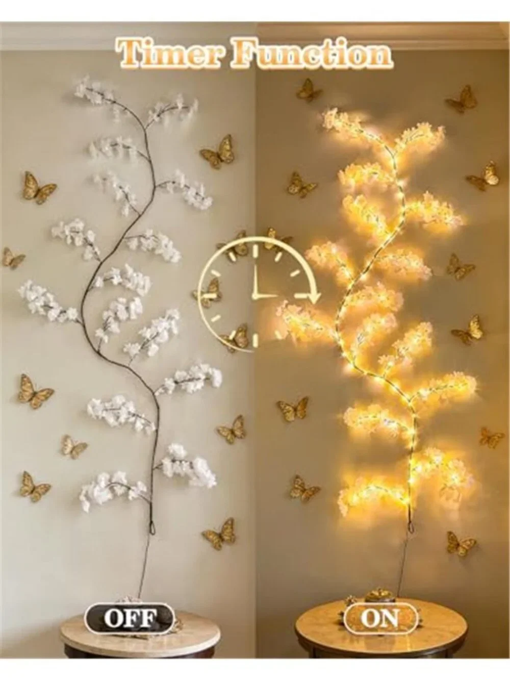 Cherry Blossom LED Light Garland Vine Wall Decor Remote Bedroom Wedding Boho